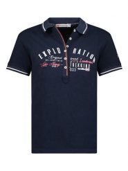 Geographical Norway Koszulka polo w kolorze granatowym rozmiar: XXL. Niebieskie bluzki damskie Geographical Norway, xxl, bez wzorów, z bawełny, bez kołnierzyka, bez ramiączek. Za 61.46 zł.