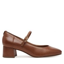 Półbuty Tamaris. Brązowe czółenka damskie Tamaris, bez wzorów, bez obcasa, na obcasie. Za 289.99 zł.