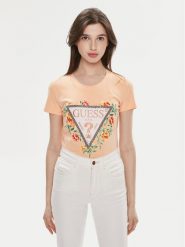 Guess T-Shirt W4GI24 J1314 Pomarańczowy Slim Fit. Brązowe t-shirty damskie Guess, s, z aplikacjami, z bawełny, bez kołnierzyka. Za 219.99 zł.