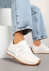Białe Sneakersy z Geometrycznym Wzorem i Metaliczną Wstawką Zolio. Białe obuwie sportowe damskie Renee, z jeansu, bez zapięcia. Za 74.99 zł.