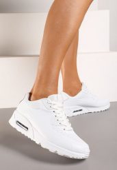 Białe Klasyczne Płaskie Sneakersy z Ozdobną Podeszwą i Perforacją Dinelia. Białe obuwie sportowe damskie Born2be, z materiału, bez zapięcia. Za 109.99 zł.