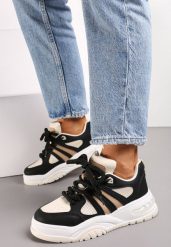 Czarne Sneakersy na Grubej Podeszwie z Brokatem Lenema. Czarne obuwie sportowe damskie Renee, bez zapięcia. Za 99.99 zł.
