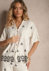 Biało-Czarna Luźna Koszula z Wzorem Boho z Lnu i Wiskozy Karisna. Białe koszule damskie Renee, na lato, l, bez wzorów, z jeansu, boho, bez kołnierzyka, bez ramiączek. Za 74.99 zł.