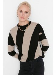 Trendyol Sweter w kolorze beżowo-czarnym rozmiar: M. Brązowe swetry klasyczne damskie Trendyol, m, bez kołnierzyka. Za 85.62 zł.