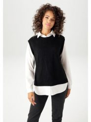 Aniston Sweter w kolorze czarno-białym rozmiar: 36. Białe swetry klasyczne damskie Aniston, z bawełny, bez kołnierzyka. Za 82.99 zł.