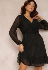 Czarna Sukienka Iphina. Czarne sukienki damskie Renee, z aplikacjami, z materiału, eleganckie, bez ramiączek. W wyprzedaży za 91.99 zł.