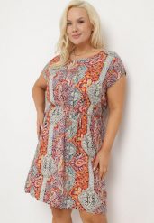 Czerwono-Beżowa Wiskozowa Sukienka w Stylu Boho o Pudełkowym Kroju z Materiałowym Paskiem Neteri. Czerwone sukienki damskie Born2be, bez wzorów, z materiału, boho, bez ramiączek. W wyprzedaży za 43.99 zł.