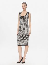 Elisabetta Franchi Sukienka dzianinowa AM-55Z-41E2-V460 Czarny Slim Fit. Czarne sukienki damskie Elisabetta Franchi, bez wzorów, z dzianiny, bez ramiączek. Za 999.99 zł.