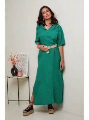 Le Monde du Lin Lniana sukienka w kolorze zielonym rozmiar: 38/40. Zielone sukienki damskie Le Monde du Lin, bez wzorów, ze lnu, klasyczne, bez ramiączek. Za 190.95 zł.