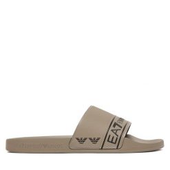 Klapki EA7 Emporio Armani. Brązowe klapki damskie EA7 Emporio Armani, bez wzorów, bez obcasa, bez zapięcia. Za 249.99 zł.