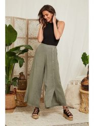 Lin Passion Lniane spodnie w kolorze khaki rozmiar: 38/40. Brązowe spodnie materiałowe damskie Lin Passion, bez wzorów, ze lnu. Za 78.99 zł.