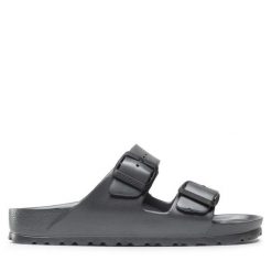 Klapki Birkenstock. Szare klapki damskie Birkenstock, bez wzorów, bez obcasa, bez zapięcia. Za 239.99 zł.