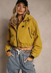 Żółta Kurtka w Stylu Oversize z Kapturem i Kieszeniami Lorlio. Żółte kurtki damskie Renee, l, bez wzorów, z kapturem. Za 189.99 zł.