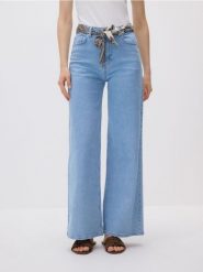Jeansy wide leg z bandaną - niebieski. Niebieskie jeansy damskie Reserved. W wyprzedaży za 109.99 zł.