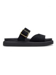 Clarks Skórzane klapki "Aristella Mule" w kolorze czarnym rozmiar: 37,5. Czarne klapki damskie Clarks, bez wzorów, z otwartym noskiem, bez obcasa, bez zapięcia. Za 197.63 zł.