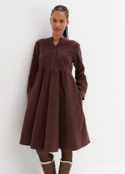 Sukienka ze sztruksu z bawełny. Brązowe sukienki damskie bonprix, bez wzorów, z bawełny, bez ramiączek. Za 147.99 zł.