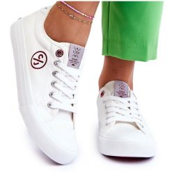 Damskie Materiałowe Tenisówki Cross Jeans LL2R4043 Białe. Białe trampki damskie bez wzorów, z gumy, bez zapięcia. Za 170.48 zł.