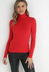 Czerwony Klasyczny Golf z Bawełną Reilisea. Czerwone golfy damskie Born2be, uniwersalny, bez wzorów, z bawełny, bez ramiączek. Za 49.99 zł.