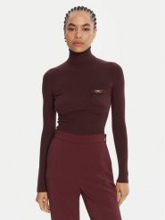 Elisabetta Franchi Golf MK-11B-56E2-V290 Bordowy Slim Fit. Czerwone golfy damskie Elisabetta Franchi, bez wzorów, z syntetyku, bez ramiączek. Za 1,199.00 zł.