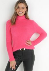 Różowy Golf Wełniany Karle. Czerwone golfy damskie Born2be, m, bez wzorów, z tkaniny, bez ramiączek. Za 64.99 zł.