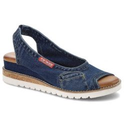 Jeansowe Sandały Artiker Wygodne Buty Na Koturnie. Niebieskie sandały damskie Artiker, z aplikacjami, z denimu, bez obcasa, na koturnie, bez zapięcia. Za 239.00 zł.