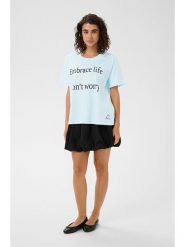 Kaffe Koszulka w kolorze błękitno-czarnym rozmiar: L. Niebieskie bluzki damskie Kaffe, l, bez wzorów, z bawełny, bez kołnierzyka, bez ramiączek. Za 78.99 zł.