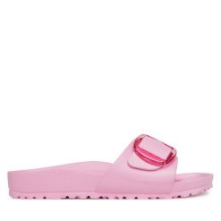 Klapki Birkenstock. Brązowe klapki damskie Birkenstock, bez wzorów, bez obcasa, bez zapięcia. Za 629.99 zł.