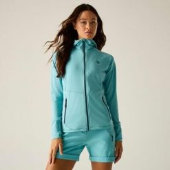 Damska bluza środkowa z kapturem i rozciągliwym zamkiem błyskawicznym Nomadic. Niebieskie bluzy damskie Dare 2b, bez wzorów, z elastanu, z kapturem. Za 379.99 zł.