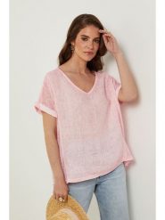 Rodier Lin Lniana koszulka w kolorze jasnoróżowym rozmiar: M/L. Różowe koszulki damskie Rodier Lin, l, bez wzorów, ze lnu, bez kołnierzyka, bez ramiączek. Za 132.05 zł.