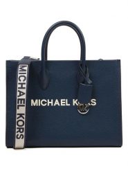 Michael Kors Skórzana torebka w kolorze granatowym - 35 x 27 x 12 cm rozmiar: onesize. Niebieskie torebki klasyczne damskie Michael Kors, z materiału, przez ramię, bez dodatków. Za 1,361.74 zł.