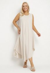 Jasnobeżowa Rozkloszowana Sukienka z Bawełną Nairilo. Brązowe sukienki damskie Born2be, bez wzorów, z bawełny, eleganckie, bez ramiączek. Za 99.99 zł.