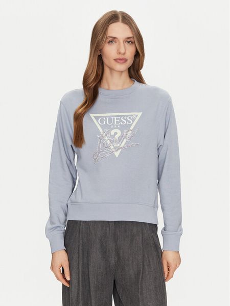 Guess Bluza W5GQ05 KB683 Niebieski Regular Fit. Niebieskie bluzy damskie Guess, s, z aplikacjami, z bawełny, bez kaptura. Za 208.99 zł.