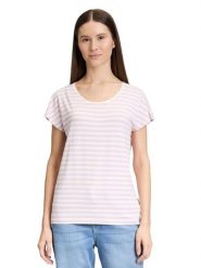 CARTOON Koszulka w kolorze biało-jasnoróżowym rozmiar: 42. Białe bluzki damskie Cartoon, bez wzorów, bez kołnierzyka, bez ramiączek. Za 43.99 zł.