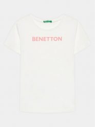 United Colors Of Benetton T-Shirt 3096C10D2 Biały Regular Fit. Białe koszulki i t-shirty dziewczęce United Colors Of Benetton, bez wzorów, z bawełny, bez kołnierzyka, bez ramiączek. Za 49.99 zł.