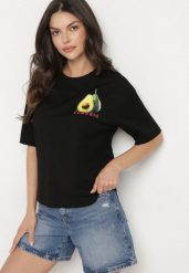 Czarny T-shirt z Bawełną i Motywem Awokado Addixa. Czarne t-shirty damskie Born2be, m, bez wzorów, z bawełny, bez kołnierzyka. Za 79.99 zł.