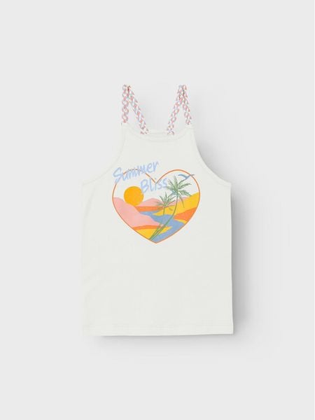 NAME IT Top Hetara 13229258 Biały Regular Fit. Białe koszulki i t-shirty dziewczęce Name it, bez wzorów, z bawełny, bez kołnierzyka, bez ramiączek. Za 29.99 zł.