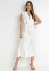 Biała Sukienka Ymir. Białe sukienki damskie Born2be, bez wzorów, z materiału, eleganckie, bez ramiączek. Za 129.99 zł.