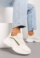 Beżowe Sneakersy na Grubej Podeszwie z Materiałowymi Wstawkami Kendria. Brązowe obuwie sportowe damskie Born2be, z materiału, bez zapięcia. Za 99.99 zł.