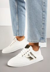 Złoto-Białe Tenisówki z Ozdobnymi Paskami Naviritte. Żółte obuwie sportowe damskie Born2be, bez zapięcia, tenisowe. Za 59.99 zł.