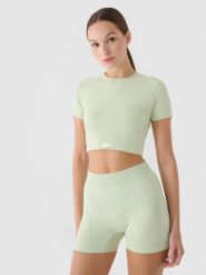 4F Crop top treningowy slim szybkoschnący damski - turkusowy XS/S. Niebieskie koszulki sportowe damskie 4F, s, bez wzorów, z dzianiny, bez ramiączek, na fitness i siłownię. Za 39.99 zł.