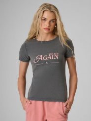 4F T-shirt slim z nadrukiem damski - szary S. Szare t-shirty damskie 4F, s, bez wzorów, z dzianiny, bez kołnierzyka. Za 59.99 zł.