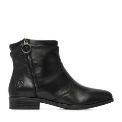 Botki Rieker. Czarne botki damskie Rieker, bez obcasa, na płaskiej podeszwie, bez zapięcia. Za 419.99 zł.