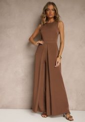 Brązowy Kombinezon Bez Rękawów z Nogawkami Wide Leg Noreldi. Brązowe sukienki damskie Renee, bez wzorów, eleganckie, bez ramiączek. W wyprzedaży za 135.99 zł.