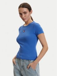 Tommy Jeans T-Shirt DW0DW17881 Niebieski Slim Fit. Niebieskie t-shirty damskie Tommy Jeans, l, bez wzorów, z bawełny, bez kołnierzyka. Za 169.99 zł.