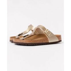 Japonki damskie Birkenstock Gizeh. Żółte klapki damskie Birkenstock, bez wzorów, z materiału, bez obcasa, bez zapięcia. Za 416.30 zł.