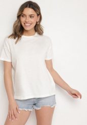 Beżowy Klasyczny T-shirt Oversize z Bawełny Zivassa. Brązowe t-shirty damskie Born2be, l, bez wzorów, z bawełny, bez kołnierzyka. Za 29.99 zł.