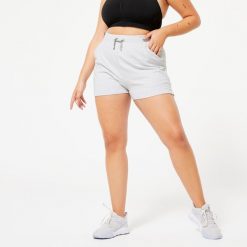 Spodenki fitness damskie Domyos 520. Szare spodenki sportowe damskie DOMYOS, m, bez wzorów, z bawełny, na fitness i siłownię. Za 49.99 zł.