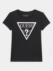 Guess T-Shirt J73I56 K8HM0 Czarny Regular Fit. Czarne koszulki i t-shirty dziewczęce Guess, z aplikacjami, z bawełny, bez kołnierzyka, bez ramiączek. Za 79.99 zł.