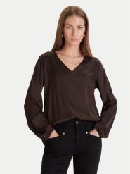 Maryley Bluzka 25IB824/18CO Brązowy Regular Fit. Brązowe bluzki damskie Maryley, xs, bez wzorów, z satyny, bez kołnierzyka, bez ramiączek. Za 159.99 zł.