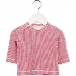 Koszulka w kolorze czerwonym. Czerwone koszulki i t-shirty dziewczęce Imps & Elfs, w kratkę, z okrągłym kołnierzem, z długim rękawem. W wyprzedaży za 42.95 zł.
